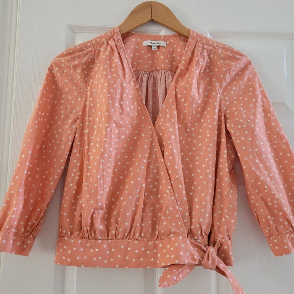 Madewell Star Scatter Orange Wrap top size XS - Picture 3 of 11